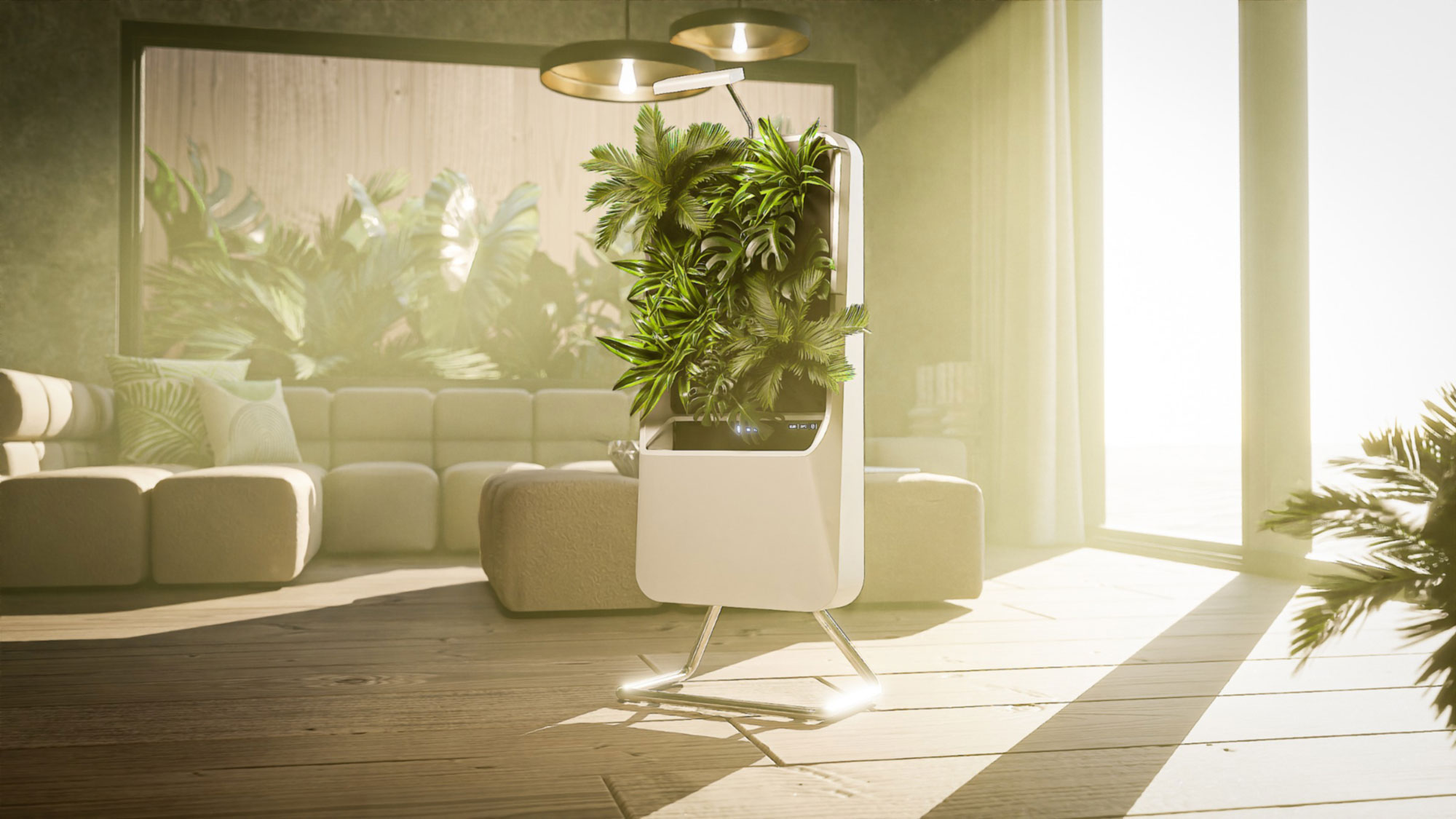 Respira é um jardim inteligente que filtra o ar de ambientes internos.